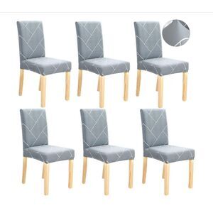 Chair Covers Set of 6 Gray Diamond Stretch Soft for Dining Room Chairs Fitted‎